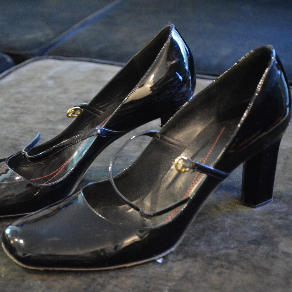 Kate Spade black patent high heel Mary Janes